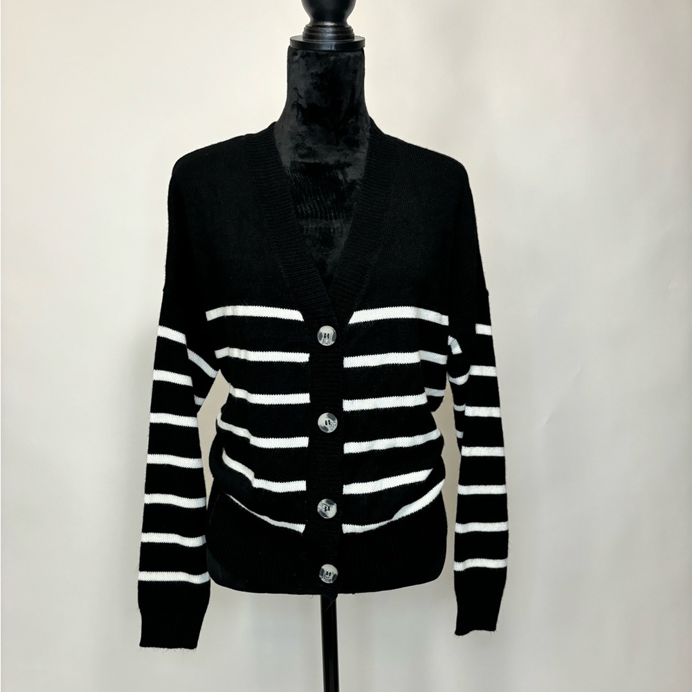 Black and White Striped Women's Sweater